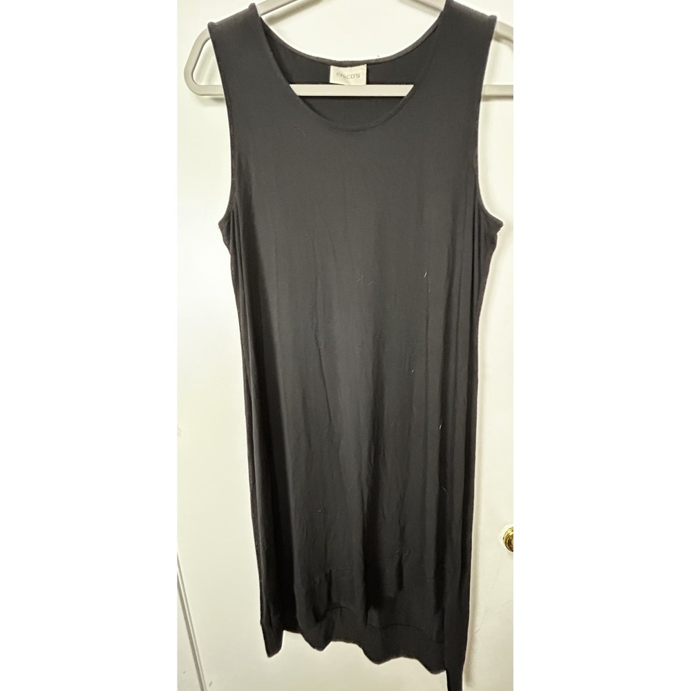 Chicos Knit Shift Midi Dress Solid Navy Travel Beach Vacation Resort